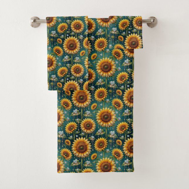 Boho Sunflowers and Diamonds Towel Set (Insitu)