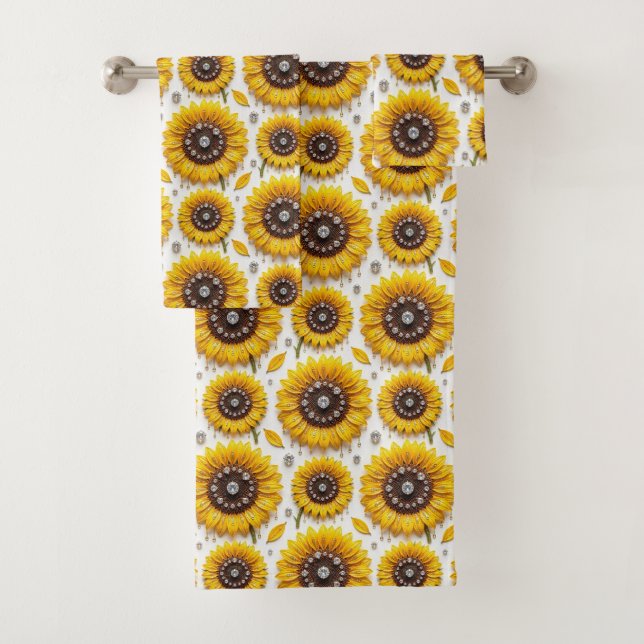 Boho Sunflowers and Diamonds Towel Set (Insitu)