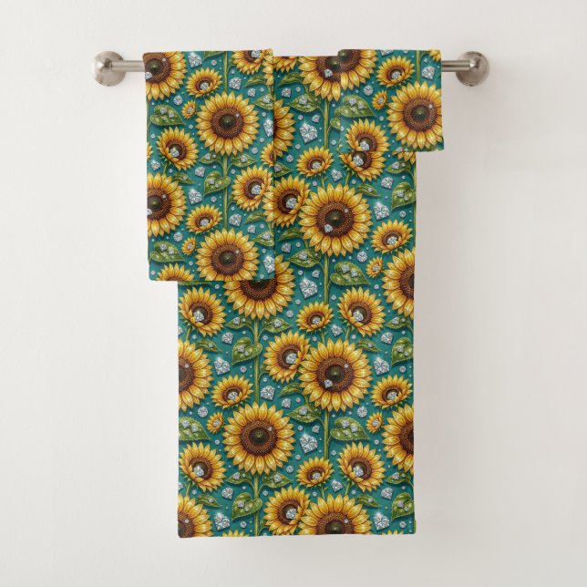 Boho Sunflowers and Diamonds Towel Set (Insitu)
