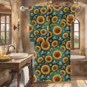 Boho Sunflowers and Diamonds Towel Set