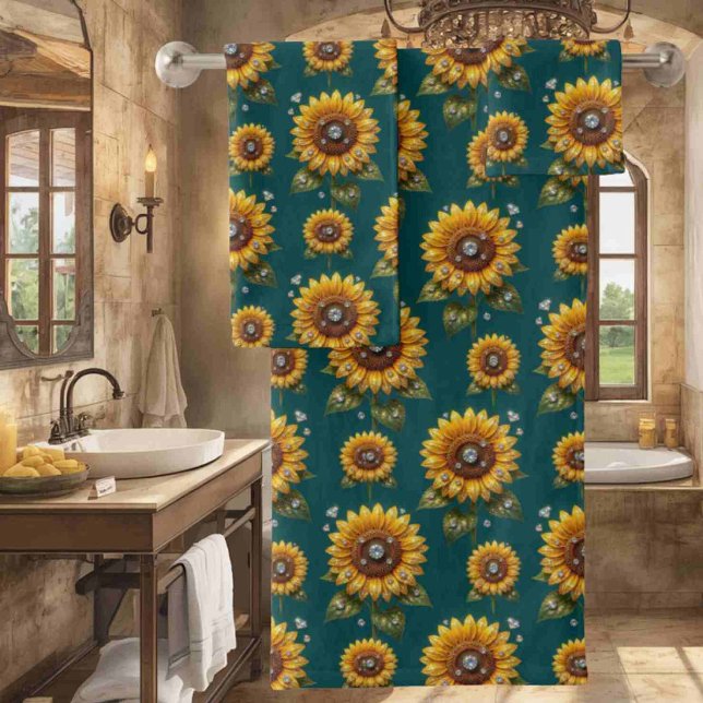 Boho Sunflowers and Diamonds Towel Set (Creator Uploaded)