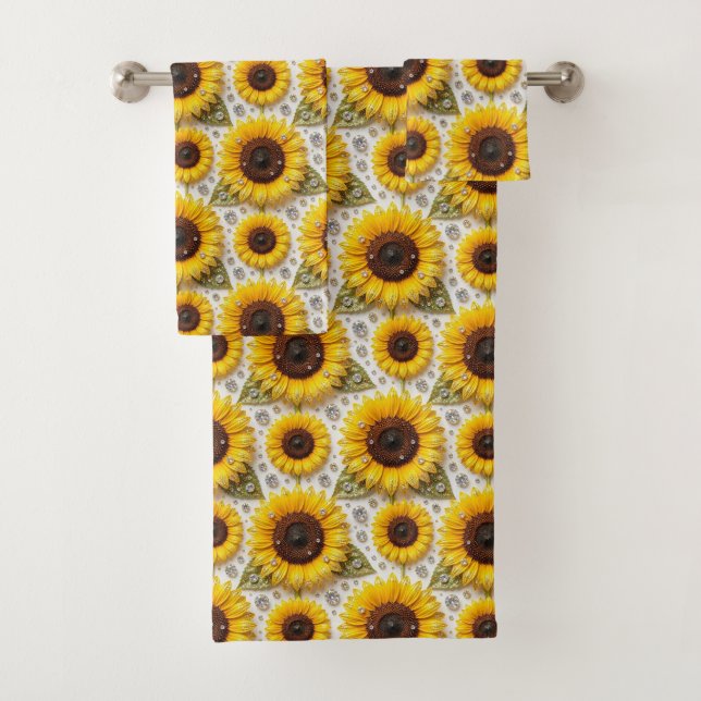 Boho Sunflowers and Diamonds Towel Set (Insitu)