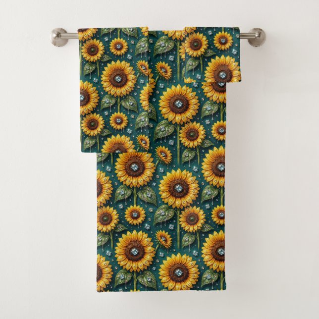 Boho Sunflowers and Diamonds Towel Set (Insitu)