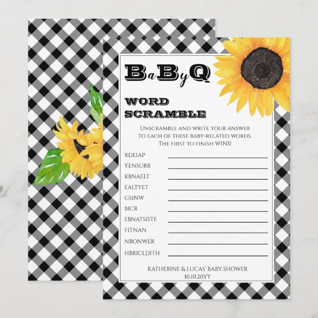 Boho Sunflowers Baby Shower Word Scramble Invitation (Front/Back)