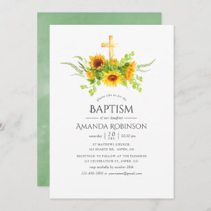 Boho Sunflowers Baptism or Christening Invitation