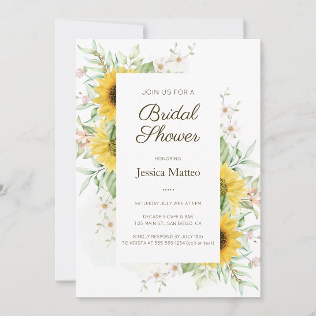 Boho Sunflowers Bridal Shower Invitation (Front)
