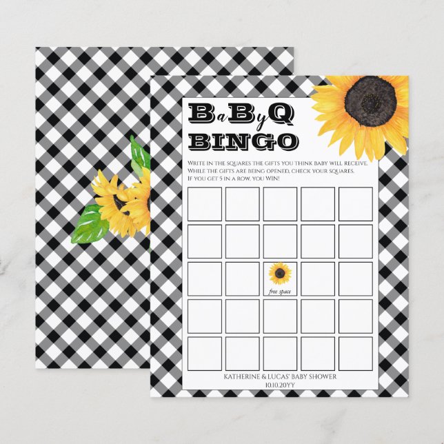 Boho Sunflowers | BW Checks Baby Shower Bingo Invi (Front/Back)