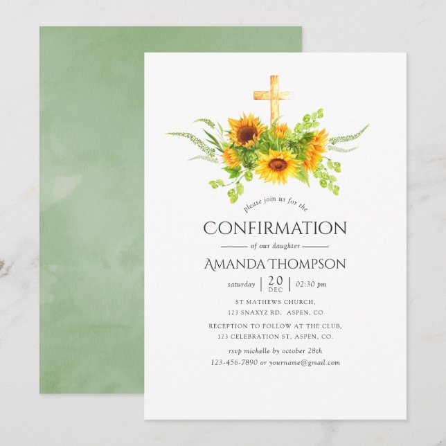 Boho Sunflowers Confirmation Invitation (Front/Back)