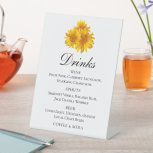 Boho Sunflowers Country Yellow Floral Wedding Bar Pedestal Sign