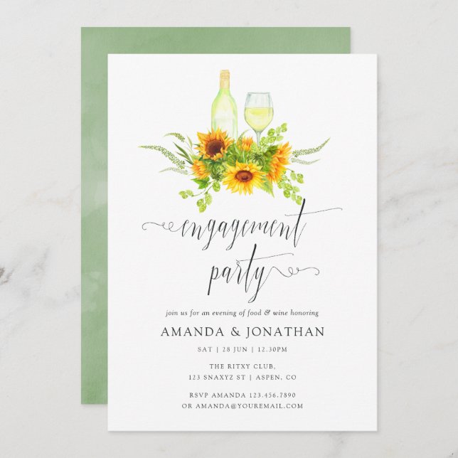 Boho Sunflowers Engagement Party Wine Tasting Invitation (Front/Back)