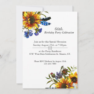 Boho Sunflowers, Feathers, Customisable, Birthday Invitation
