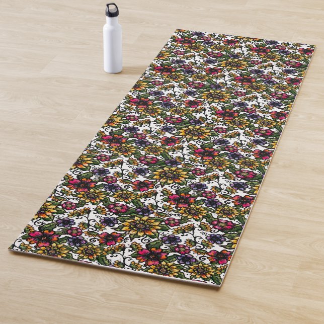 Boho Sunflowers Floral Bouquet Yoga Mat (In Situ)