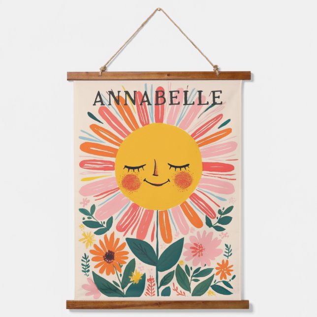 Boho Sunflowers Floral Illustration First Name Hanging Tapestry (Front)