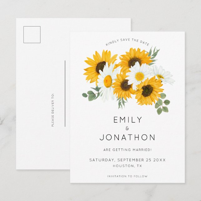 Boho Sunflowers Florals Rustic Save The Date Announcement Postcard (Front/Back)