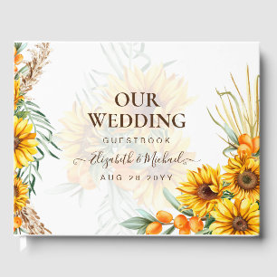 BOHO Sunflowers Pampas Grass Wedding Guest Book