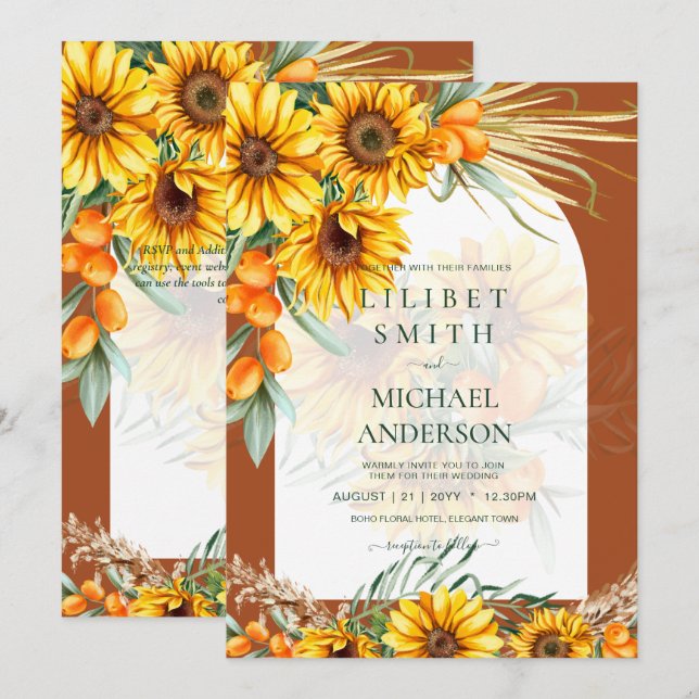BOHO Sunflowers Pampas Grass Wedding Terracotta (Front/Back)