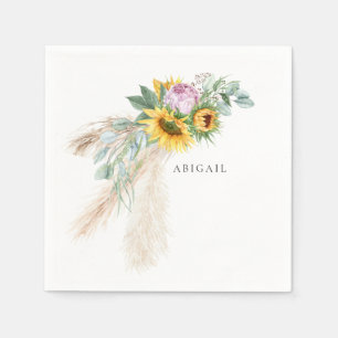 Boho Sunflowers & Pink Peonies Personalised Shower Napkin