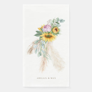 Boho Sunflowers Pink Peonies Personalised Wedding Napkin