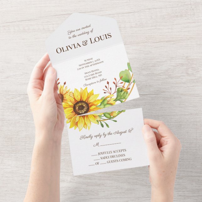 Boho sunflowers summertime wedding  all in one invitation (Tearaway)