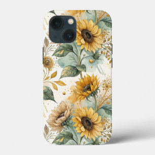 Boho Sunflowers Watercolor Gold iPhone 13 Mini Case