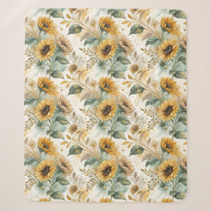 Boho Sunflowers Watercolor Gold Sherpa Blanket