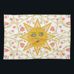 Boho Suns & Flowering Vines Pink Yellow Tea Towel<br><div class="desc">Decorate your kitchen with this cool sunshine art towel. Makes a great holiday,  housewarming,  birthday or wedding gift! 
You can customise it and add text too.
Check my shop for lots more colours and patterns!</div>