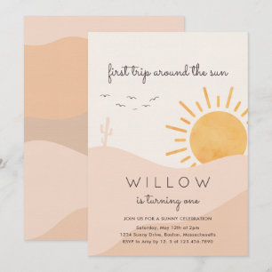 Boho Sunshine 1st Trip around The Sun Birthday Invitation