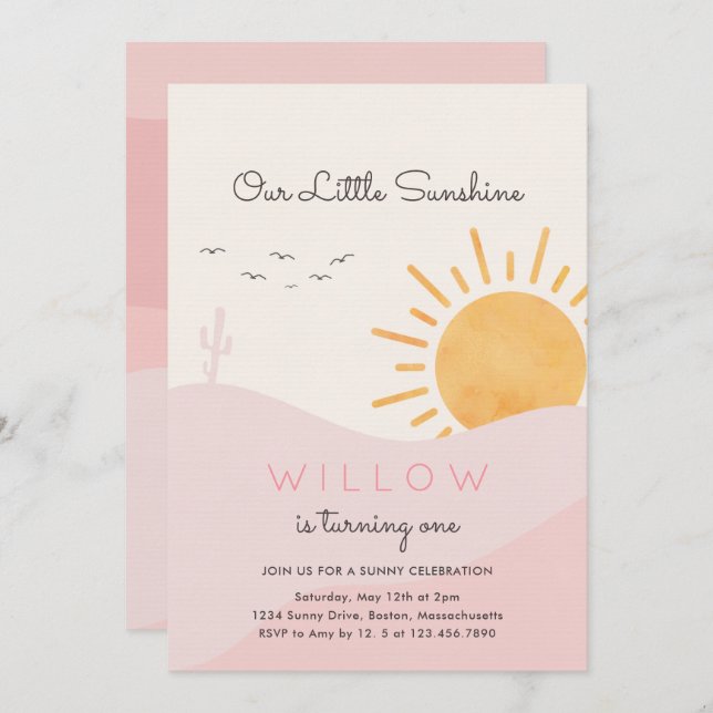 Boho Sunshine 1st Trip Around The Sun Birthday Invitation (Front/Back)