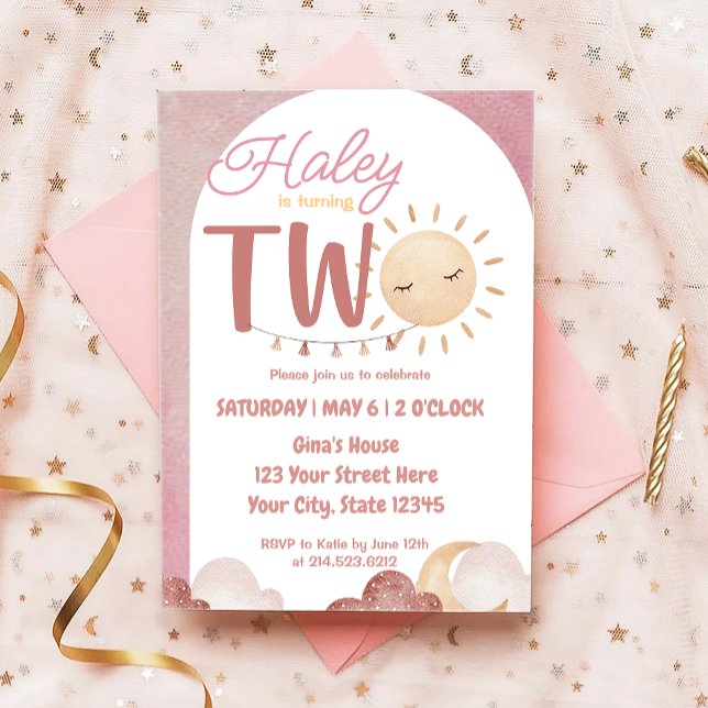 Boho Sunshine 2nd Birthday Party Watercolor Invitation (Creator Uploaded)