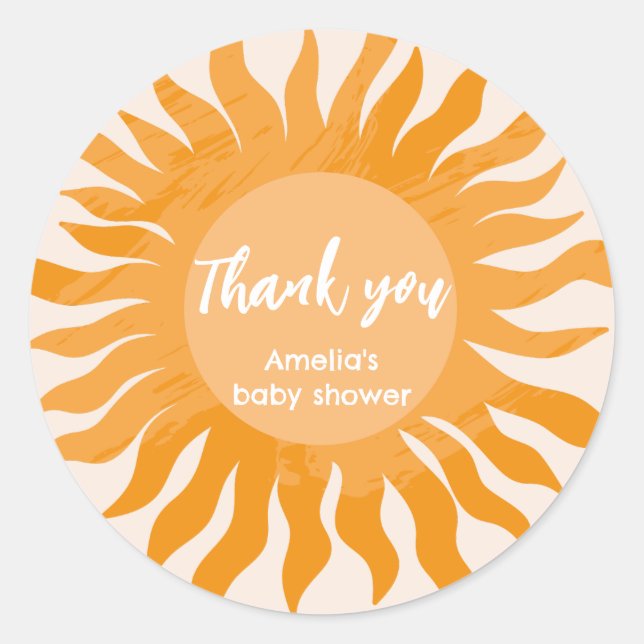 Boho sunshine Baby shower favour thankyou Classic Round Sticker (Front)