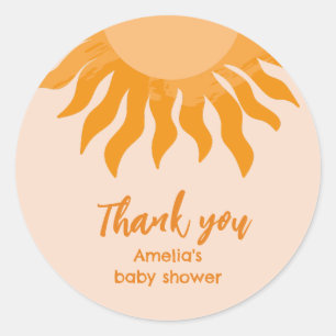 Boho sunshine Baby shower favour thankyou Classic Round Sticker