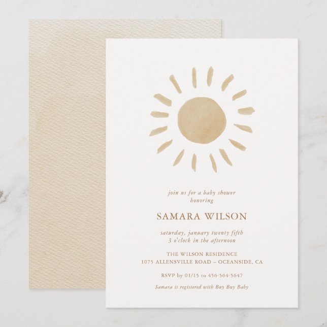 Boho Sunshine Baby Shower Invitation (Front/Back)