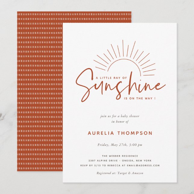 Boho Sunshine Baby Shower Invitation (Front/Back)