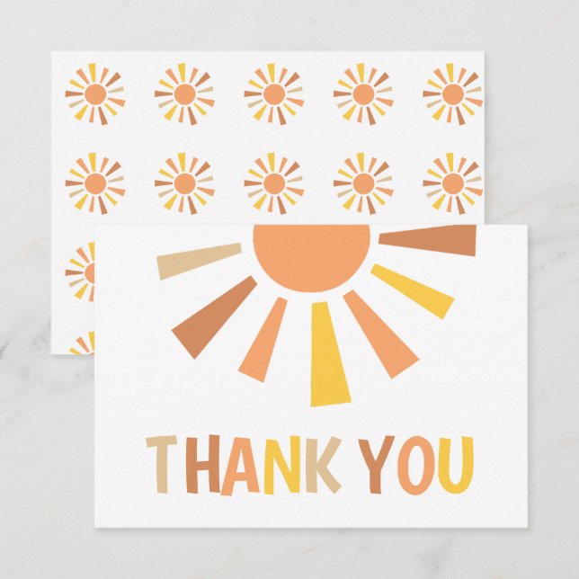 Boho Sunshine Baby Shower Thank You Card (Front/Back)