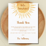 Boho Sunshine Baby Shower Thank You Postcard<br><div class="desc">This Baby Shower Thank You Postcard is decorated with a watercolor sun and says Hello Sunshine! 
Perfect for a gender-neutral baby shower.
Easily customizable.
Because we create our artwork you won't find this exact image from other designers.
Original Watercolor © Michele Davies.</div>