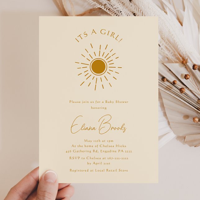 Boho Sunshine | Beige Baby Shower It's a Girl Invitation (Creator Uploaded)