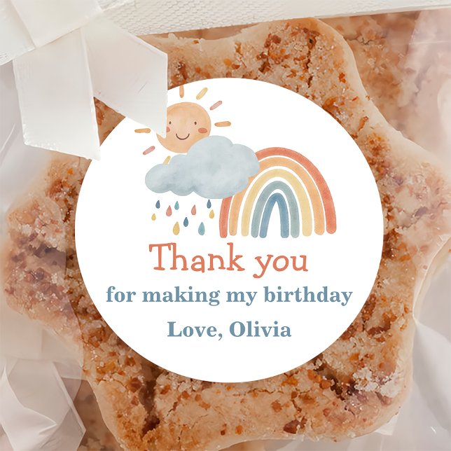  Boho Sunshine Birthday Party Classic Round Sticker (Creator Uploaded)