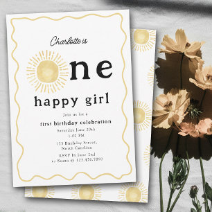 Boho Sunshine First Birthday One Happy Girl Retro Invitation