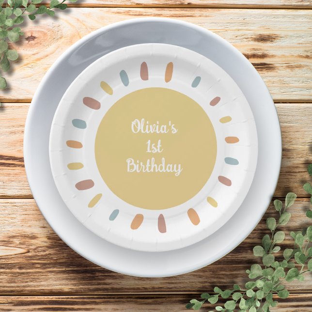 Boho Sunshine First Birthday Party Paper Plate (Boho Sunshine Birthday Party Paper Plates)
