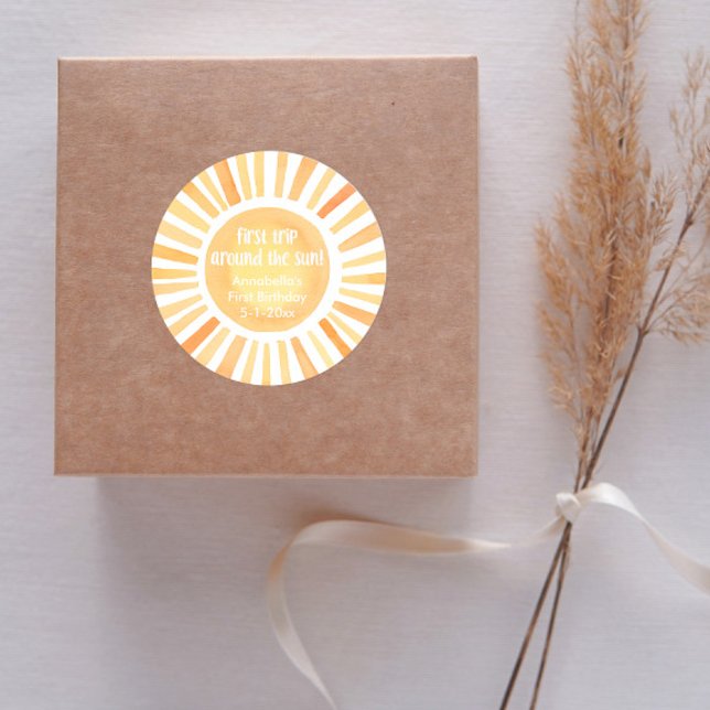 Boho sunshine First Trip around the Sun birthday Classic Round Sticker (Creator Uploaded)