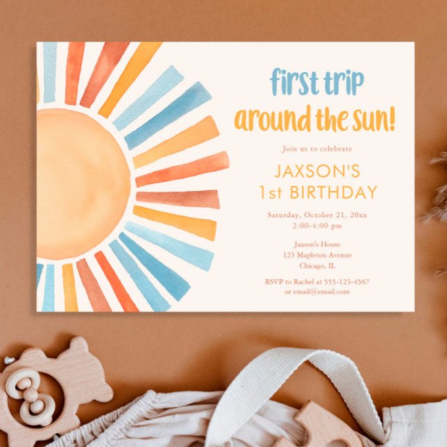 Boho Sunshine first trip around the sun birthday Invitation (Creator Uploaded)