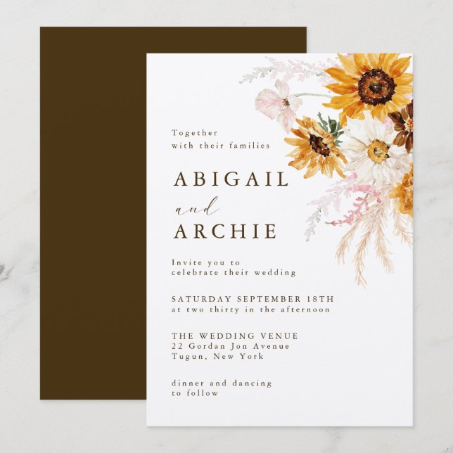 Boho Sunshine Floral Wedding Invitation (Front/Back)