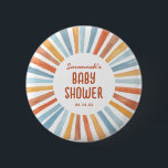 Boho Sunshine Gender Neutral Baby Shower 6 Cm Round Badge<br><div class="desc">Welcome your little ray of sunshine with this Boho Sunshine Gender Neutral Baby Shower Button featuring an adorable yellow,  gold,  orange,  blue and peach watercolor sunshine.</div>