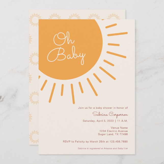 Boho Sunshine Gender Neutral Baby Shower Invitatio Invitation (Front/Back)