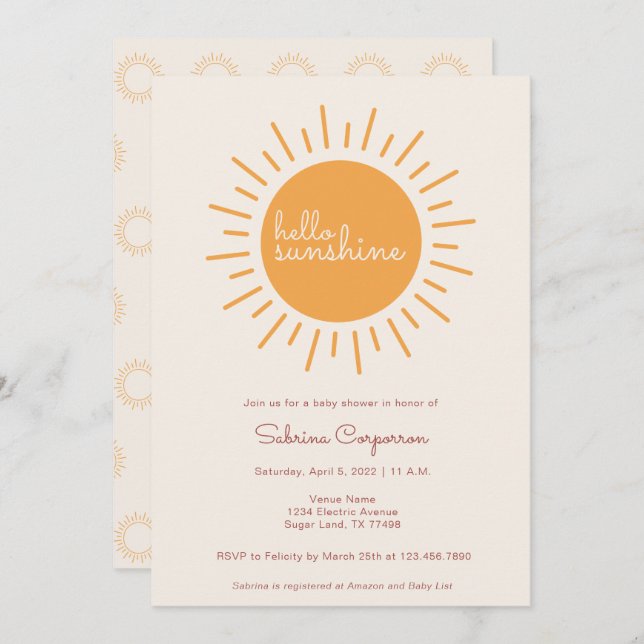 Boho Sunshine Gender Neutral Baby Shower Invitation (Front/Back)