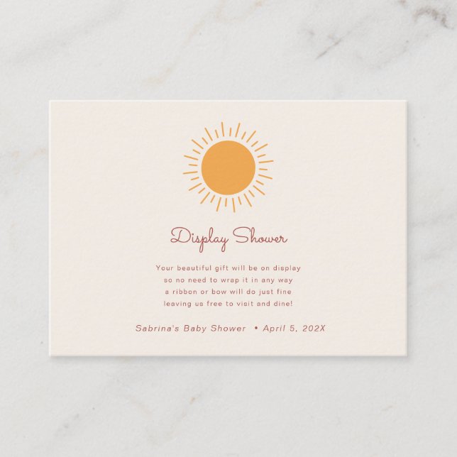 Boho Sunshine Gender Neutral Display Shower  Enclo Enclosure Card (Front)