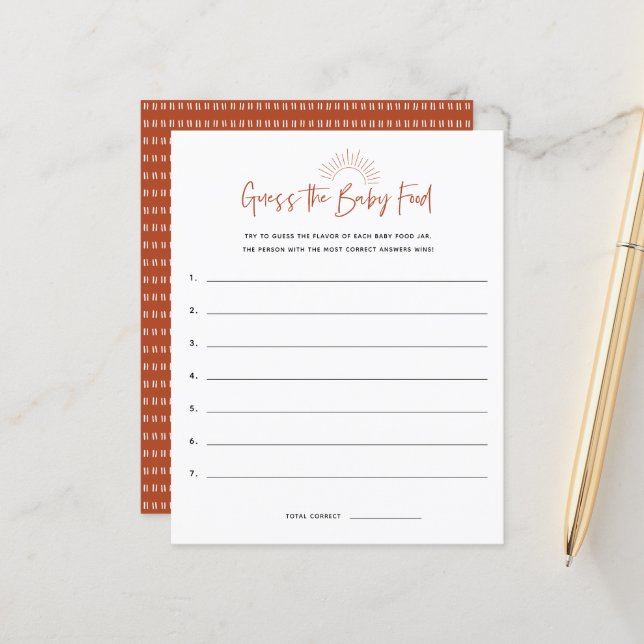 Boho Sunshine Guess The Food Baby Shower Game (Front/Back In Situ)