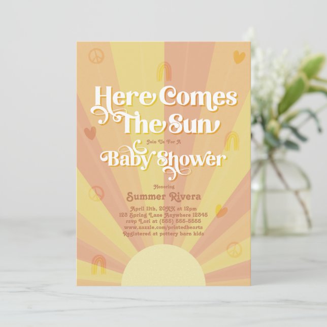 Boho Sunshine I Retro Peace and Love Baby Shower Invitation (Standing Front)