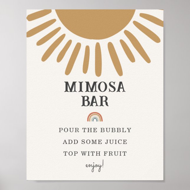 boho sunshine mimosa bar baby shower party sign (Front)