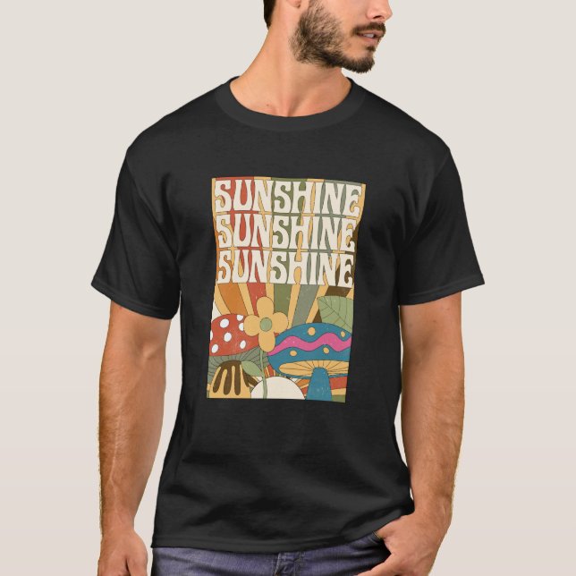 Boho Sunshine Mushroom Plant Flower Garden Foragin T-Shirt (Front)